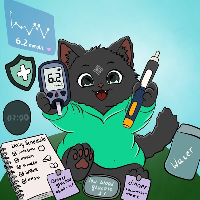 Friendly DiaRoutine cat health diary illustration